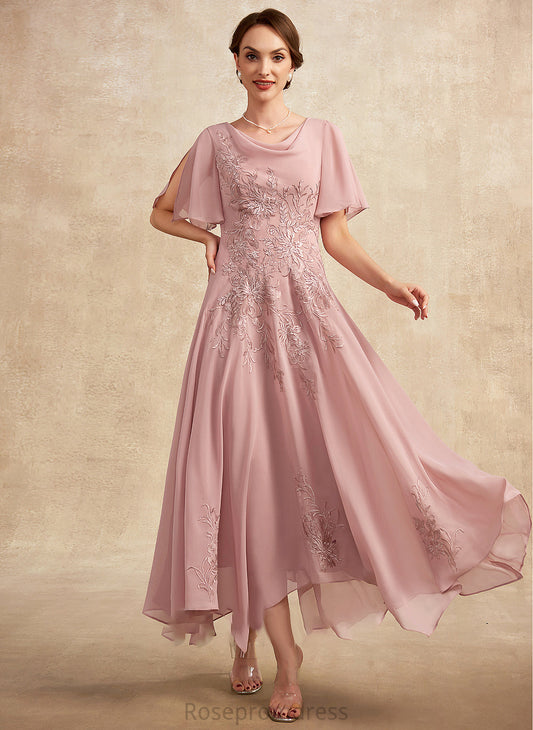 A-Line Amya Neck Bride Ankle-Length the Mother of the Bride Dresses of Lace Chiffon Mother Dress Cowl