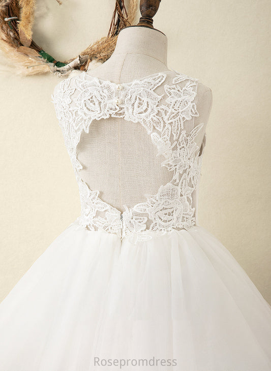 Flower Girl Dresses - Dress Tulle/Lace Flower A-Line Girl Sleeveless Scoop Knee-length Heidy Neck