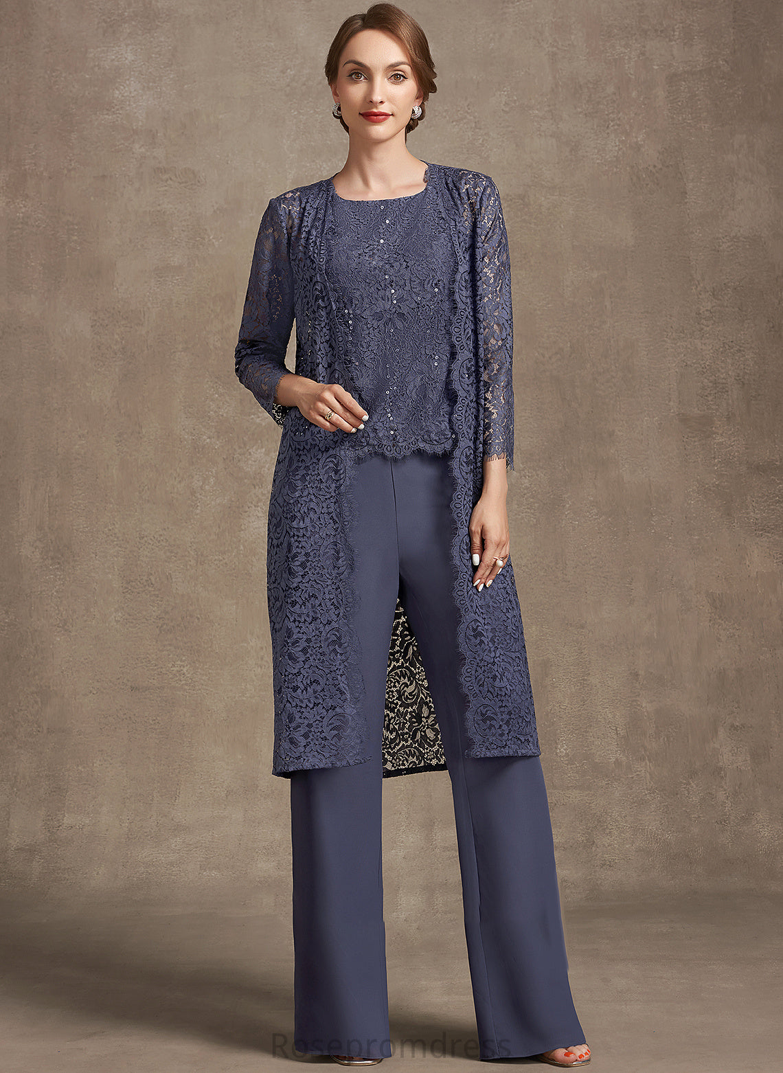 the Jumpsuit/Pantsuit Chiffon Mother of the Bride Dresses Sequins With Floor-Length Mother Lace Scoop Bride of Neck Dress Jaelyn