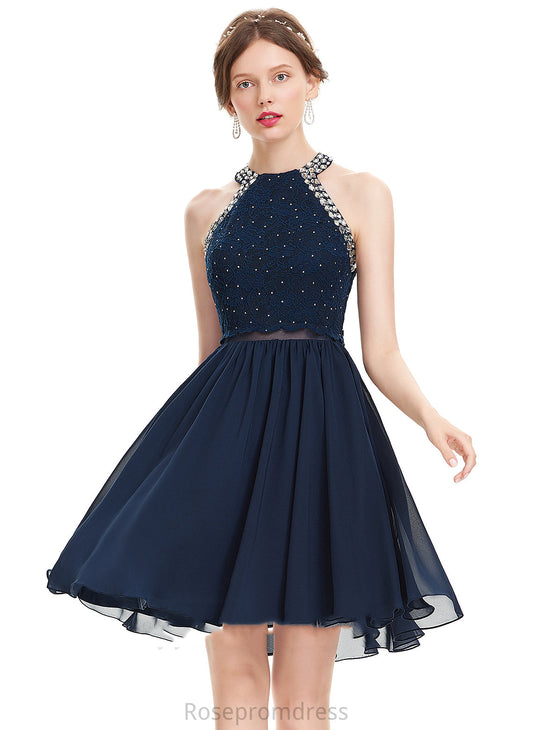 Chiffon Scoop With Homecoming Beading Dress Sequins Homecoming Dresses Aspen Knee-Length A-Line Neck