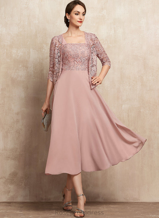 Tea-Length Chiffon With Mother Mother of the Bride Dresses Justice Bride Sequins of Dress Beading Lace A-Line Neckline Square the