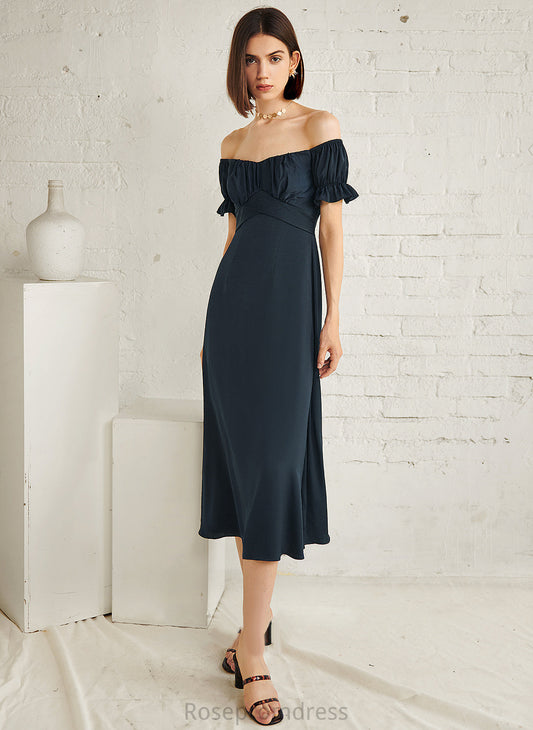 Dress Juliet Blends A-Line Cocktail Dresses Cocktail Off-the-Shoulder Tea-Length Cotton