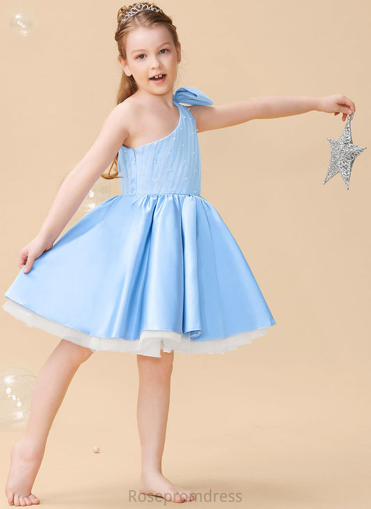 Beading/Bow(s) One-Shoulder Flower With Sleeveless Satin/Tulle A-Line Flower Girl Dresses Fernanda Dress Knee-length Girl -