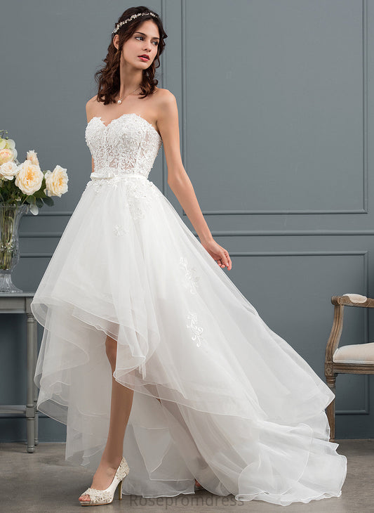 Beading Yasmine Lace Satin Tulle Wedding Asymmetrical With Wedding Dresses Sequins Sweetheart Bow(s) A-Line Dress