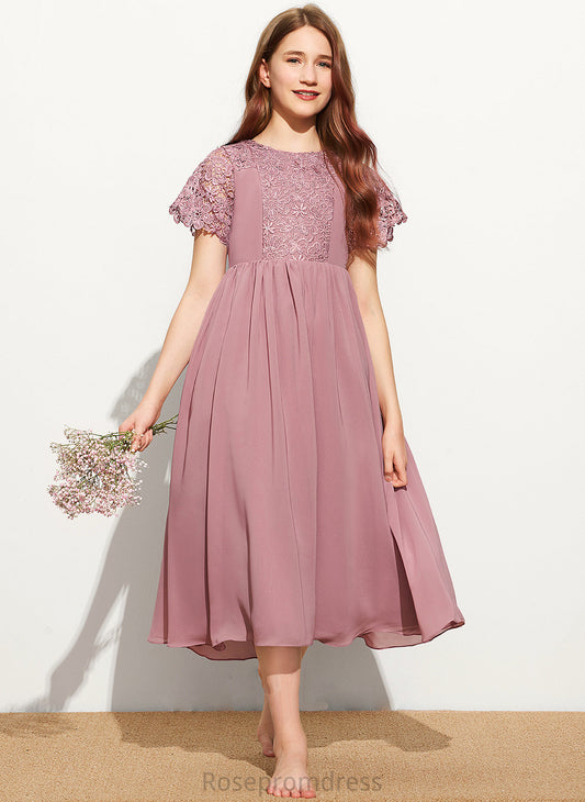 Chiffon Monserrat Scoop Lace Tea-Length A-Line Neck Junior Bridesmaid Dresses