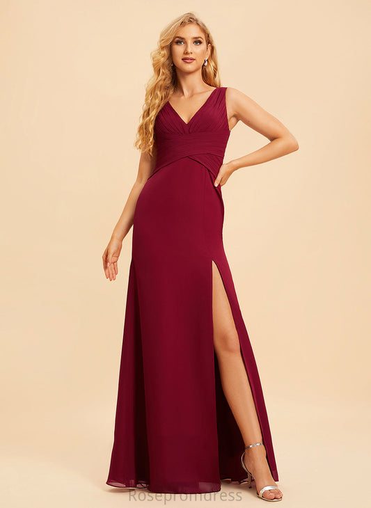 V-neck Length Silhouette SplitFront Trumpet/Mermaid Neckline Fabric Embellishment Floor-Length Salome Bridesmaid Dresses