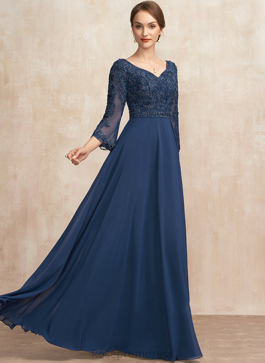 Lace Chiffon Bride V-neck Sequins Dress the Beading With Mother Floor-Length Mother of the Bride Dresses of A-Line Marlee