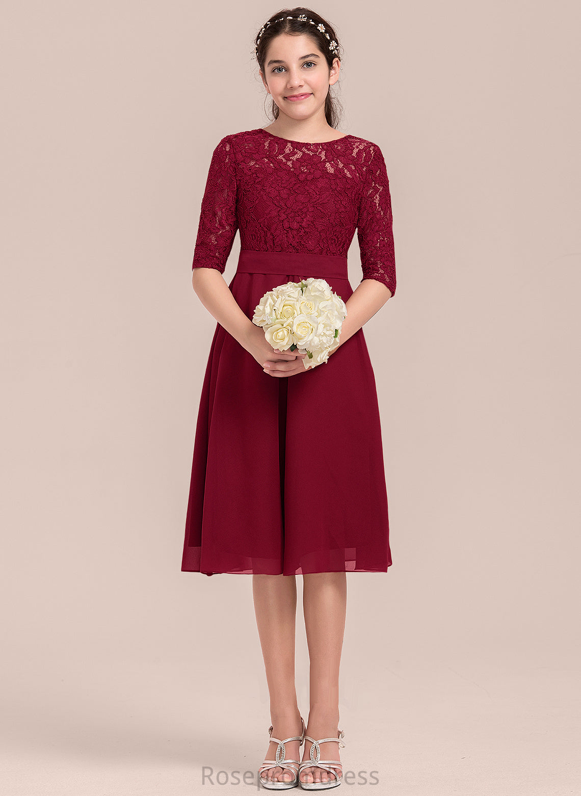 Adeline Neck Junior Bridesmaid Dresses Knee-Length A-Line Scoop Chiffon