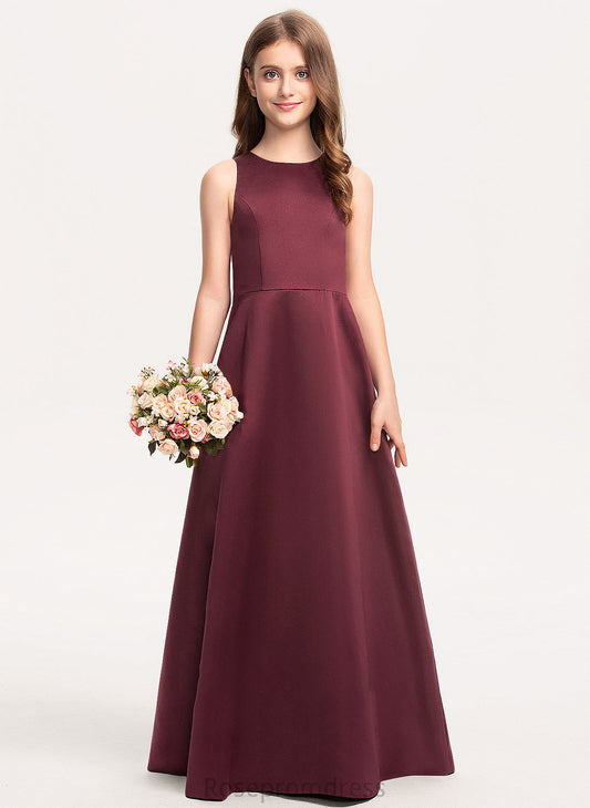 A-Line Scoop Neck Junior Bridesmaid Dresses Floor-Length Rita Satin