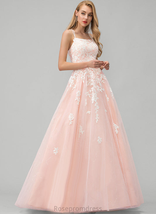 Alia Prom Dresses Tulle Floor-Length Square Sequins Ball-Gown/Princess With Lace