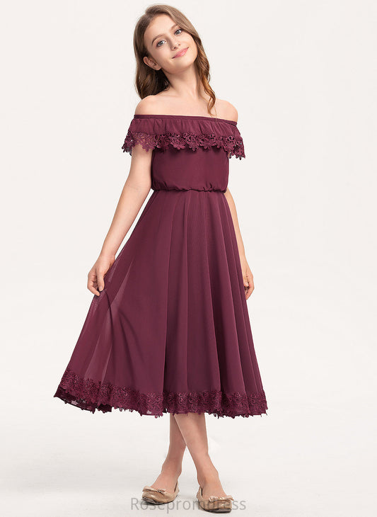 Tea-Length Zoey A-Line Off-the-Shoulder Junior Bridesmaid Dresses Chiffon Lace