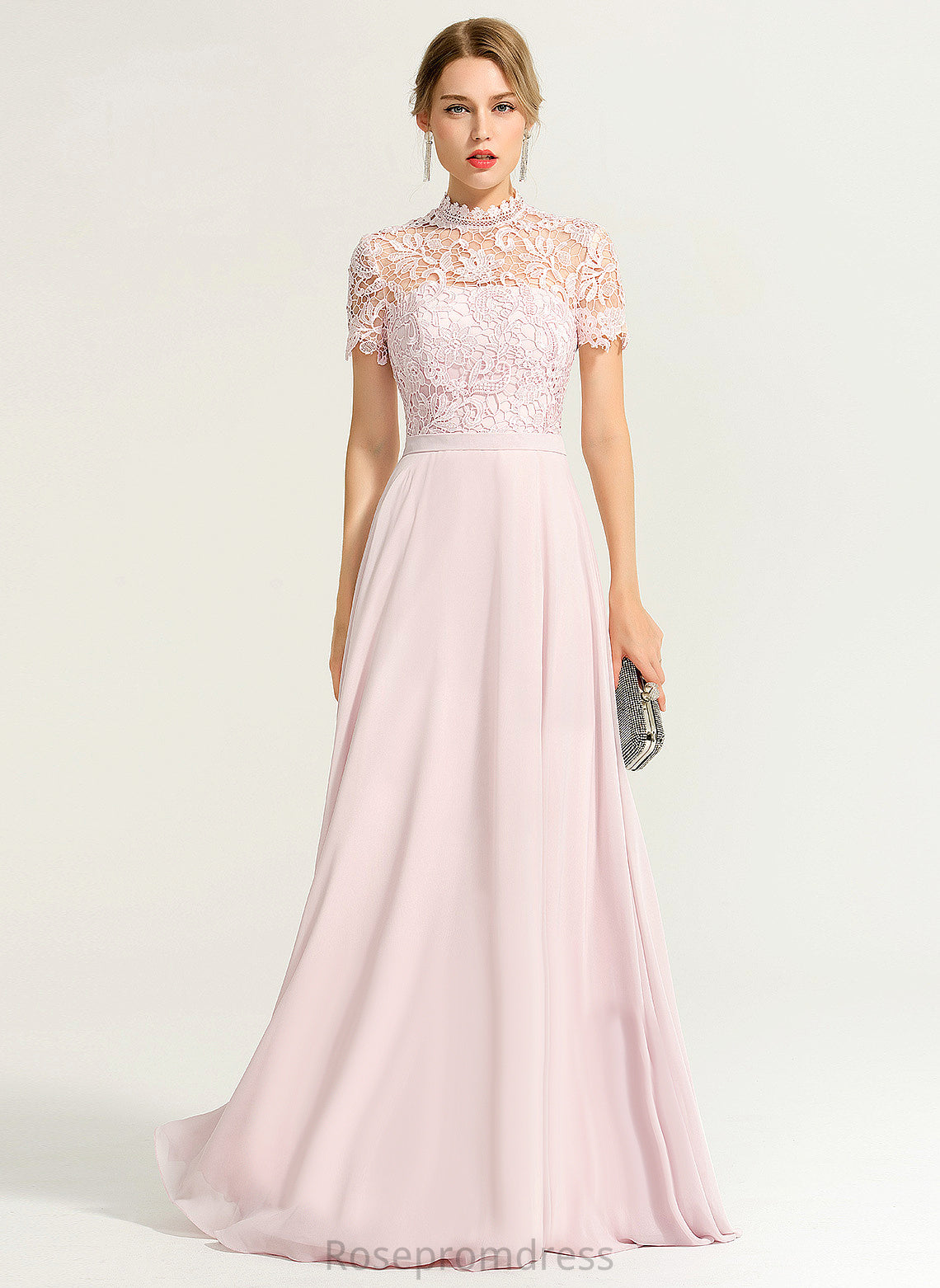 Straps&Sleeves Fabric Lace Illusion Floor-Length Silhouette A-Line Neckline HighNeck Length Hana Bridesmaid Dresses