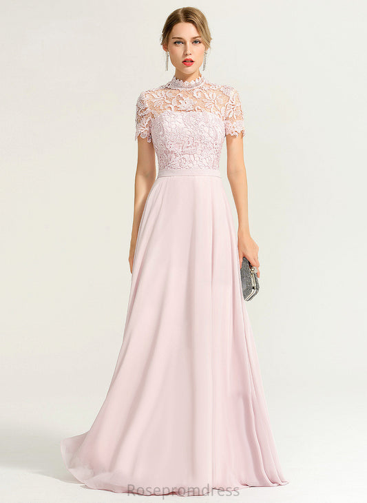 Straps&Sleeves Fabric Lace Illusion Floor-Length Silhouette A-Line Neckline HighNeck Length Hana Bridesmaid Dresses