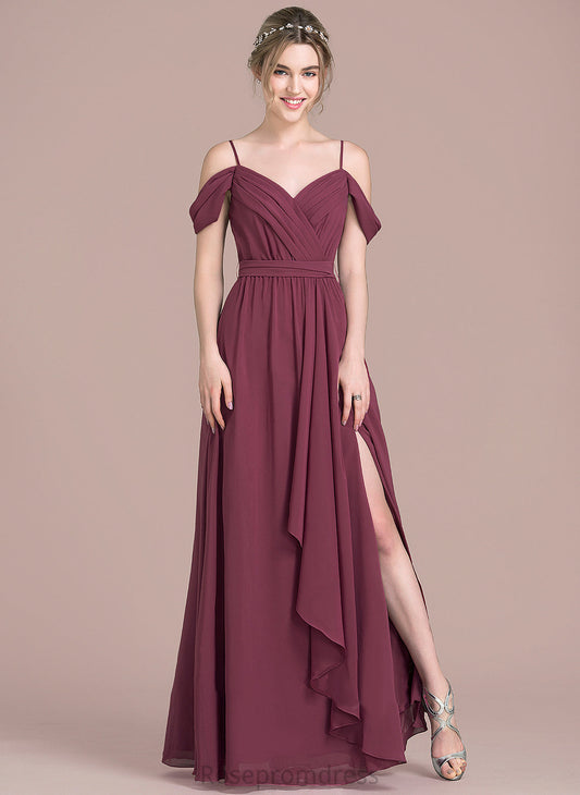 V-neck Cascading Prom Dresses With Amira A-Line Split Floor-Length Front Bow(s) Ruffles Chiffon