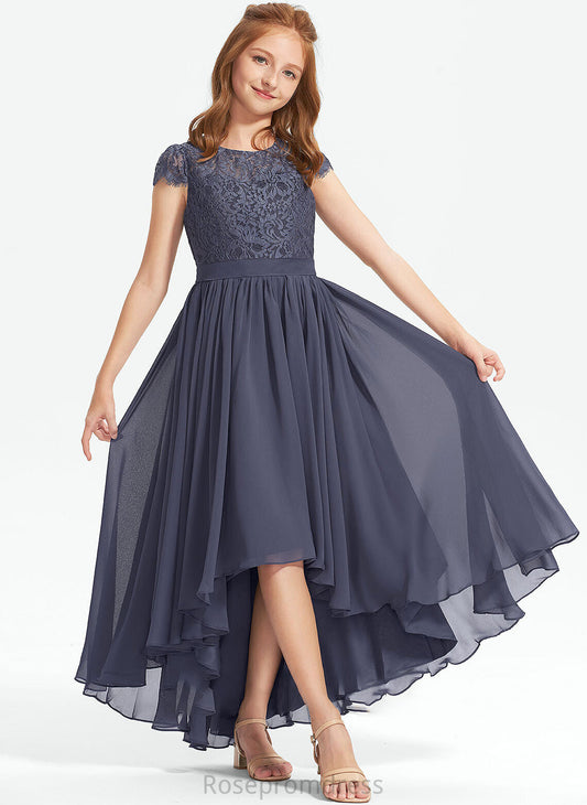 Asymmetrical Junior Bridesmaid Dresses Kirsten Scoop Neck Lace A-Line Chiffon