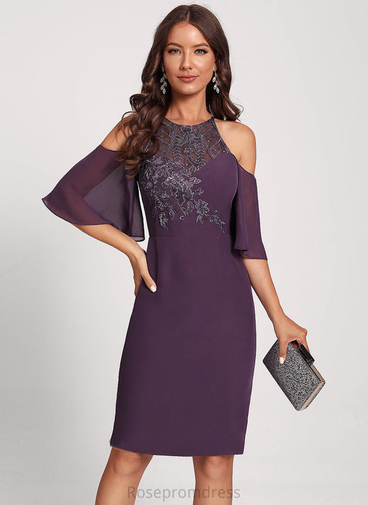 Cocktail Knee-Length Cold Lace Magdalena Shoulder Chiffon Club Dresses Sequins Dress With Sheath/Column