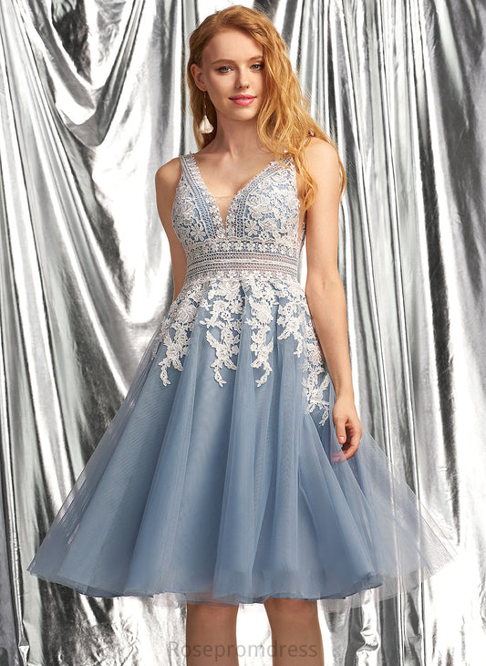 Meadow Prom Dresses V-neck A-Line Tulle Knee-Length