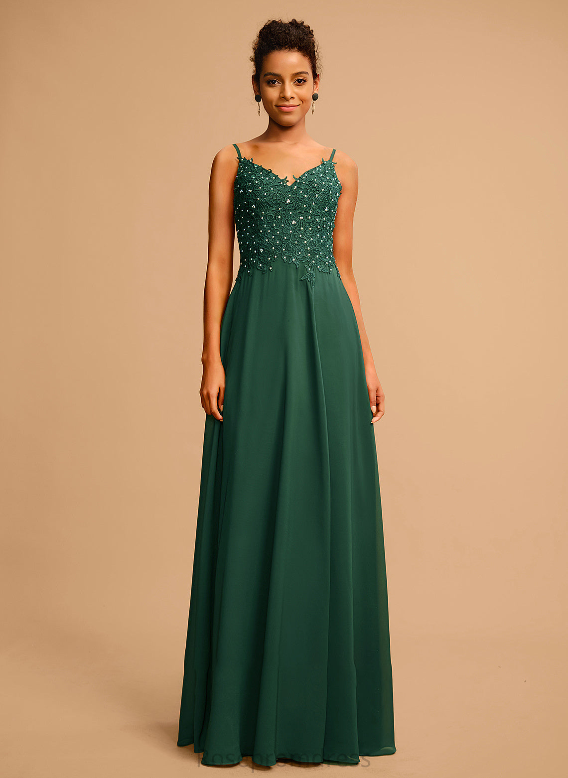 Floor-Length Prom Dresses V-neck Lace With Beading A-Line Aniyah Sequins Chiffon