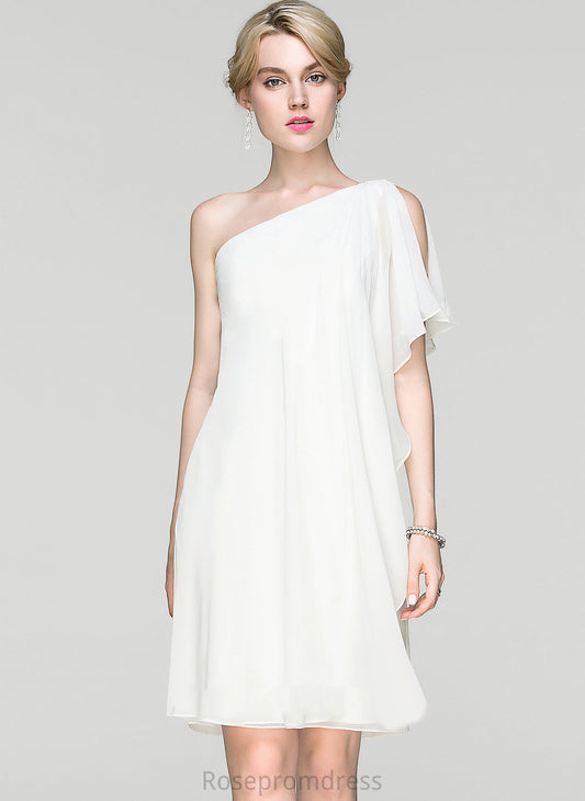 Briana Chiffon Knee-Length Ruffle One-Shoulder Cocktail Cocktail Dresses Dress With Sheath/Column