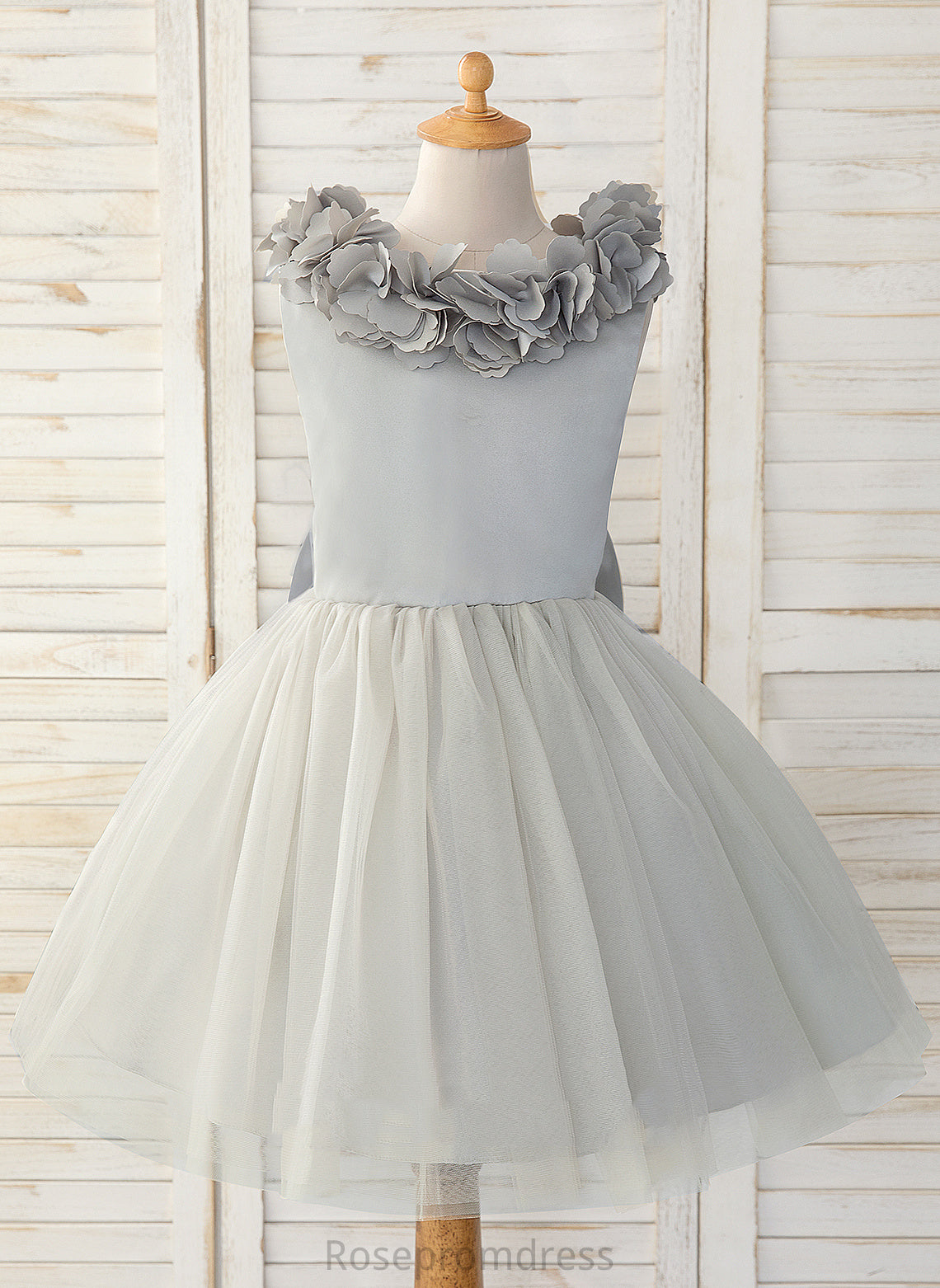 Satin/Tulle Knee-length - A-Line Sleeveless Bow(s) Scoop Girl Flower Marley Dress Flower Girl Dresses Neck With