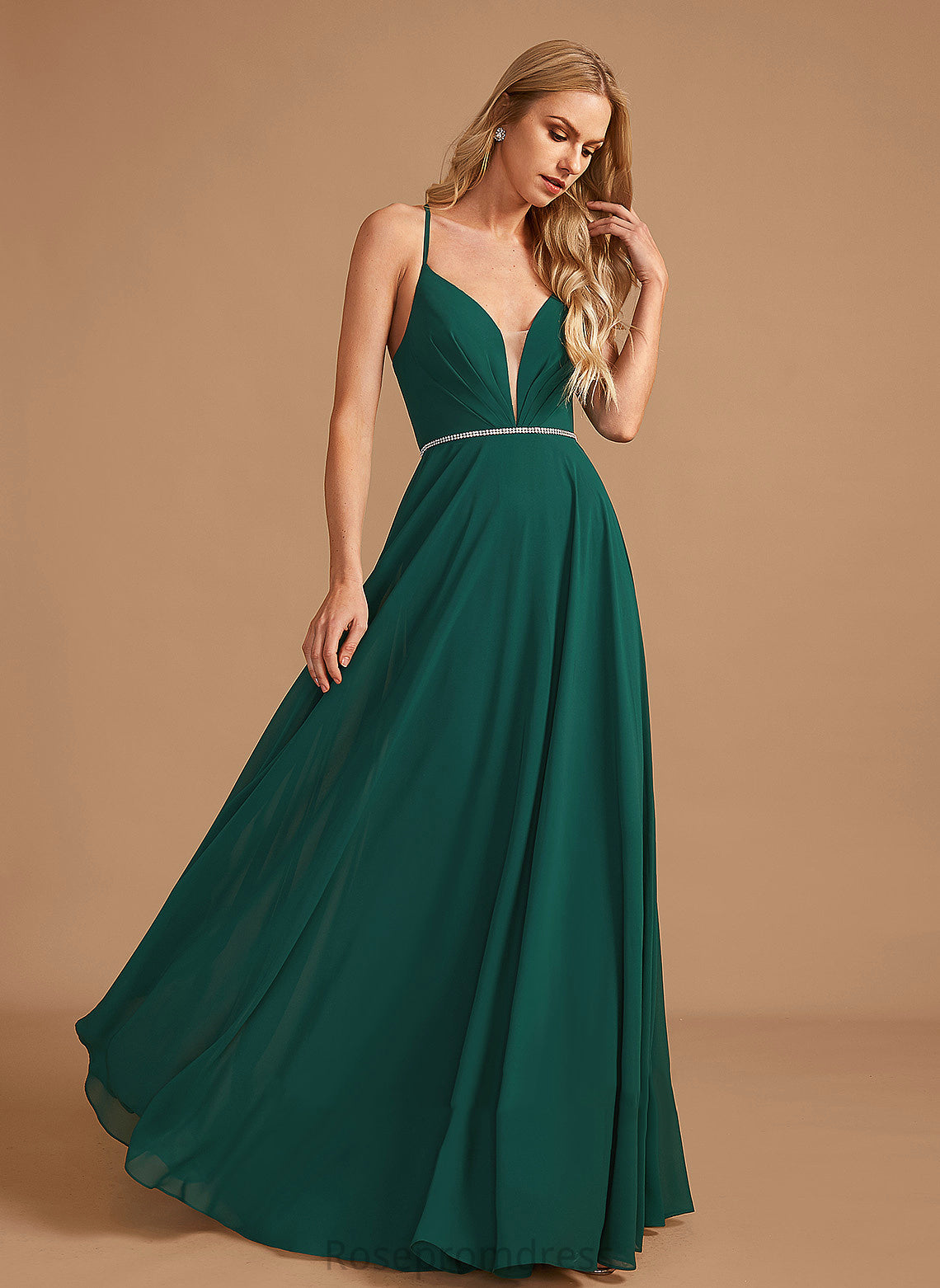 Silhouette A-Line Fabric Length Floor-Length V-neck Neckline Embellishment Beading Gertie Bridesmaid Dresses