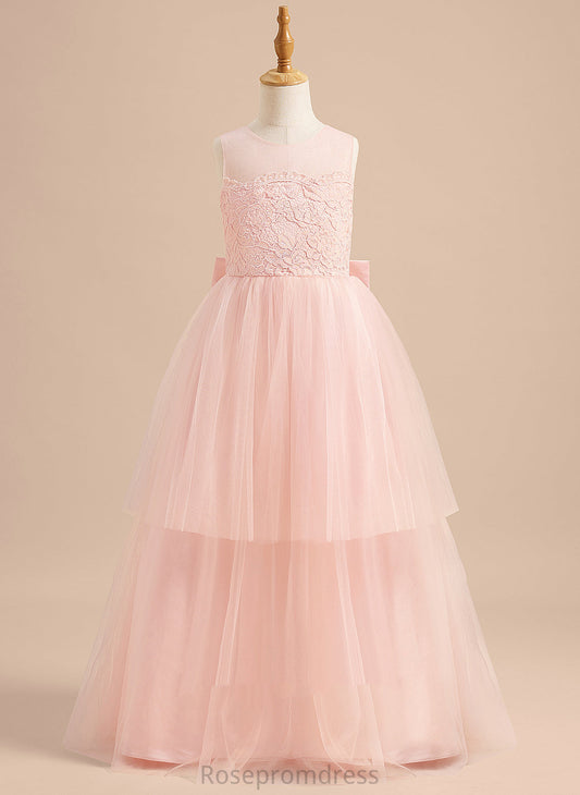 Tulle - Lace/Bow(s) Neck A-Line Girl Floor-length Dress Sleeveless Flower Elaina With Scoop Flower Girl Dresses