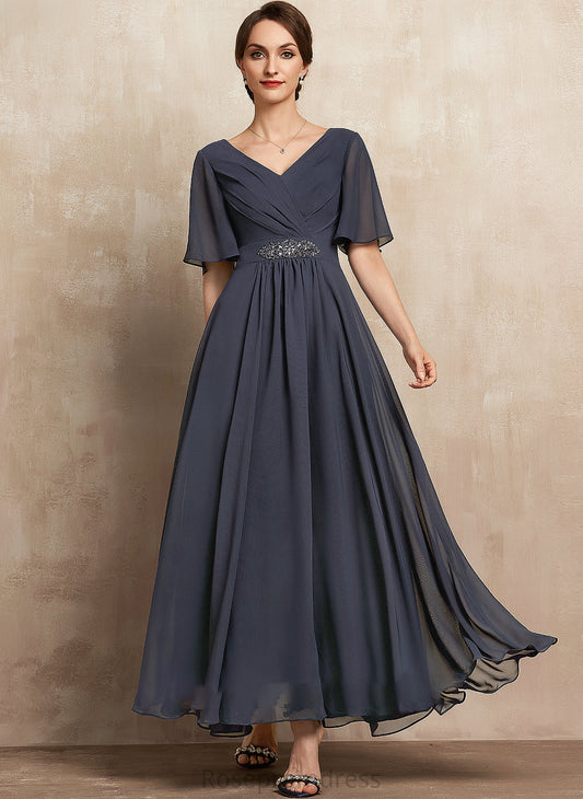 Mother of the Bride Dresses A-Line Parker Ankle-Length of Chiffon Sequins With V-neck Dress Ruffle the Bride Beading Mother