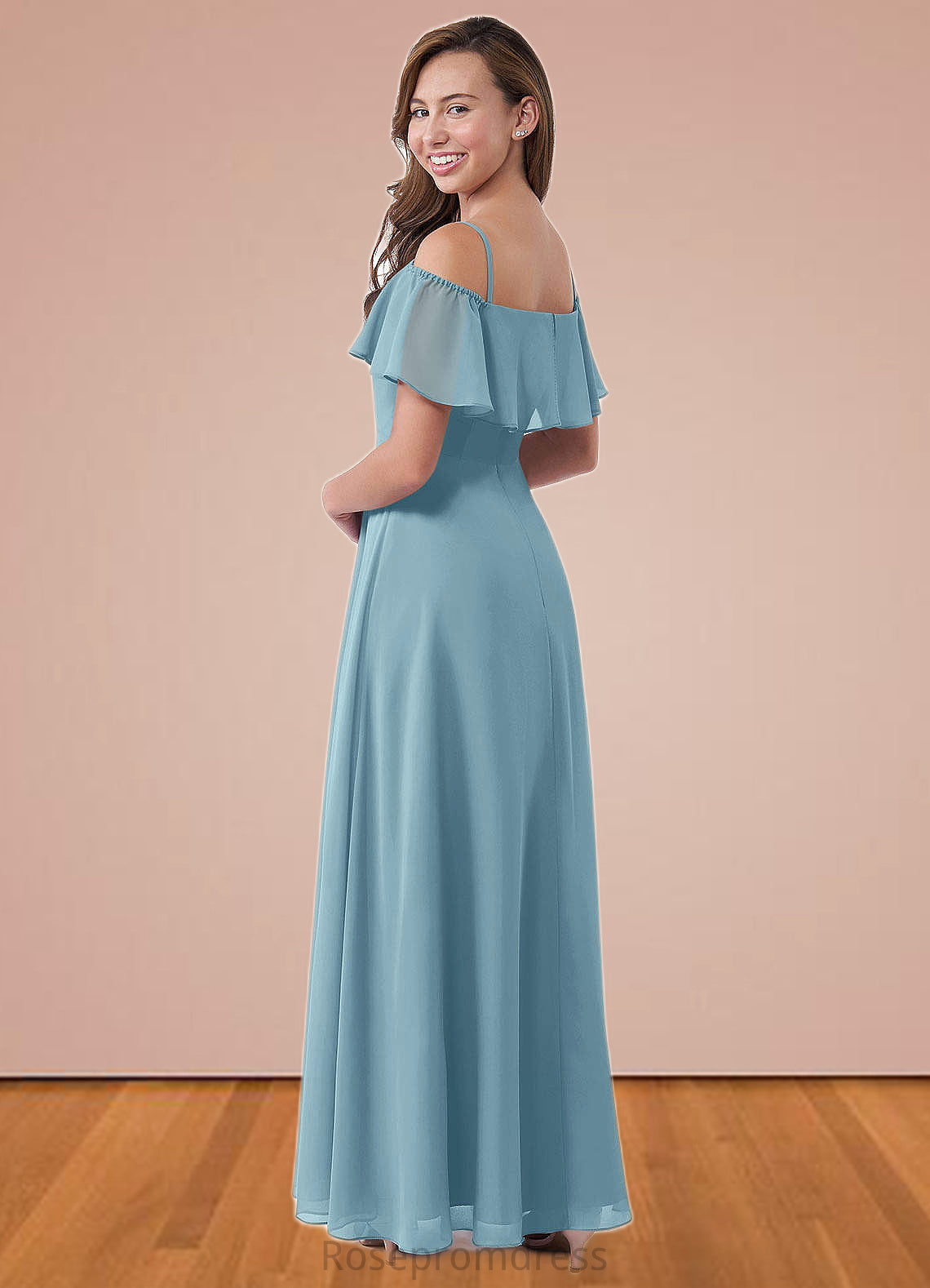 Keira A-Line Off the Shoulder Chiffon Floor-Length Junior Bridesmaid Dress SRSP0019973