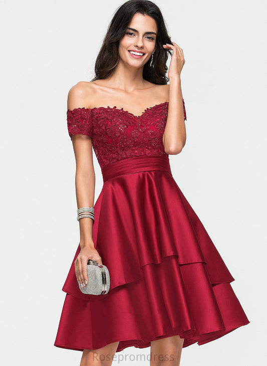 Homecoming Dresses Satin Dress Knee-Length Janiya Homecoming Lace With A-Line Sequins Off-the-Shoulder