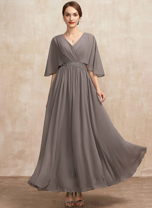 Mother Dress the V-neck Ankle-Length A-Line Bride Mother of the Bride Dresses Ruffle of Beading With Chiffon Adyson