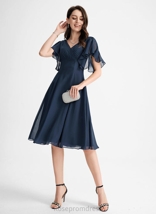 Chiffon Glenda A-Line Cocktail Cocktail Dresses Knee-Length Dress V-neck