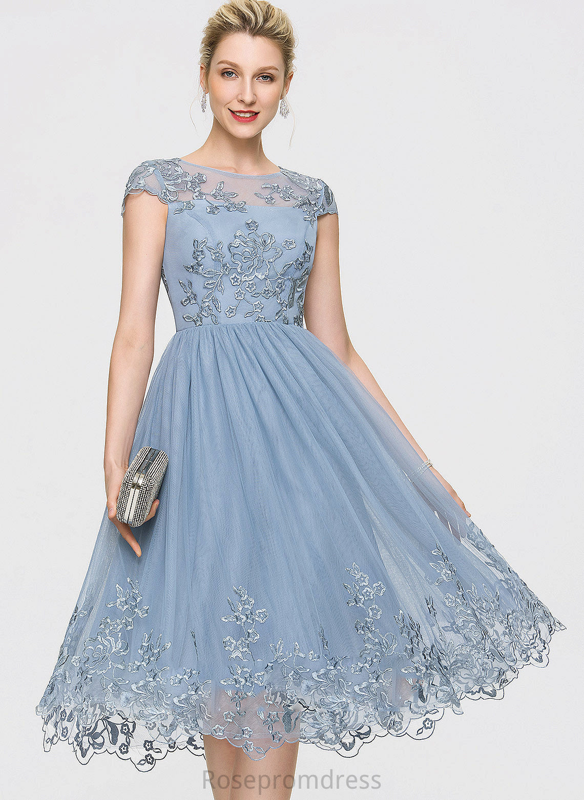 Lace Homecoming Dresses Scoop Tulle A-Line Sequins With Homecoming Pamela Knee-Length Neck Dress