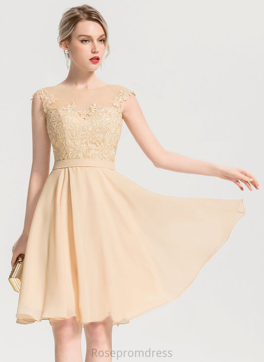 Lace Neck Appliques Knee-Length Amya Cocktail Lace Cocktail Dresses Chiffon With Dress A-Line Scoop