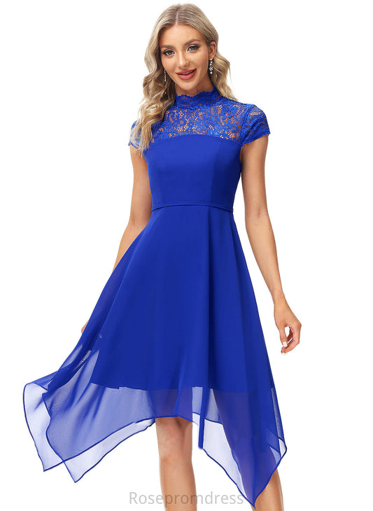 Dress Cocktail With Neck Eleanor Chiffon High A-Line Lace Tea-Length Cocktail Dresses