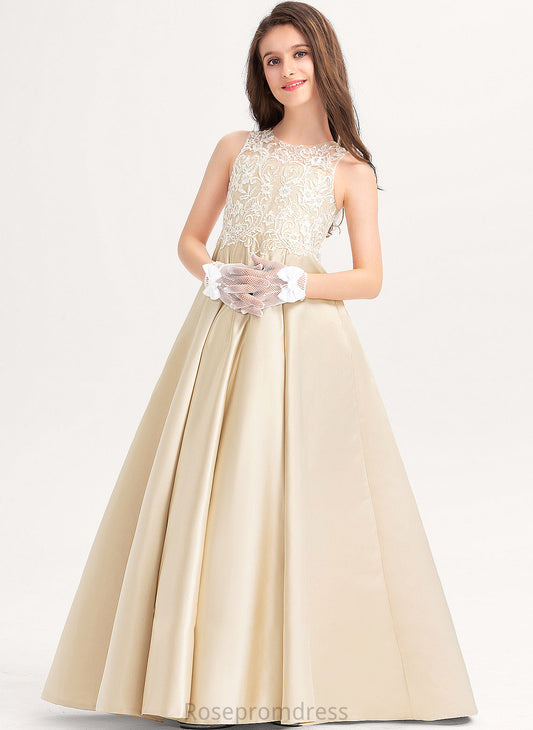 Satin Amiah Junior Bridesmaid Dresses Scoop Ball-Gown/Princess Lace Neck Floor-Length