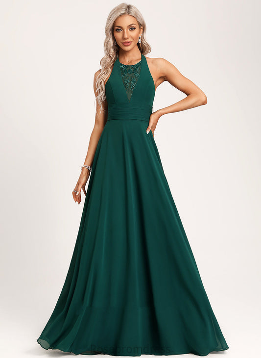 Embellishment Neckline Sequins Fabric Halter A-Line Silhouette Floor-Length Length Liana Bridesmaid Dresses