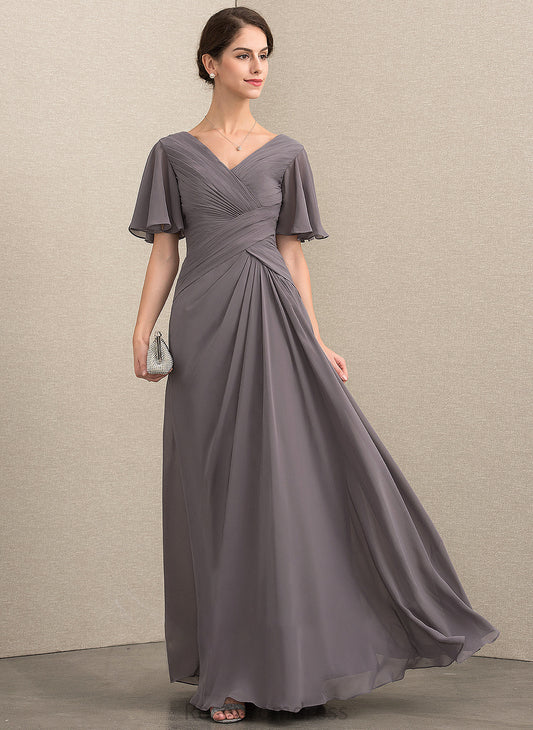 Ruffle Dress Floor-Length With Bride the of Mother Mother of the Bride Dresses Braelyn Chiffon V-neck A-Line