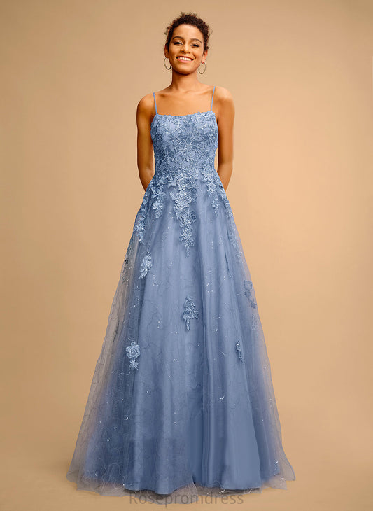 Sequins Tulle Floor-Length Prom Dresses Ball-Gown/Princess Square With Rosalyn