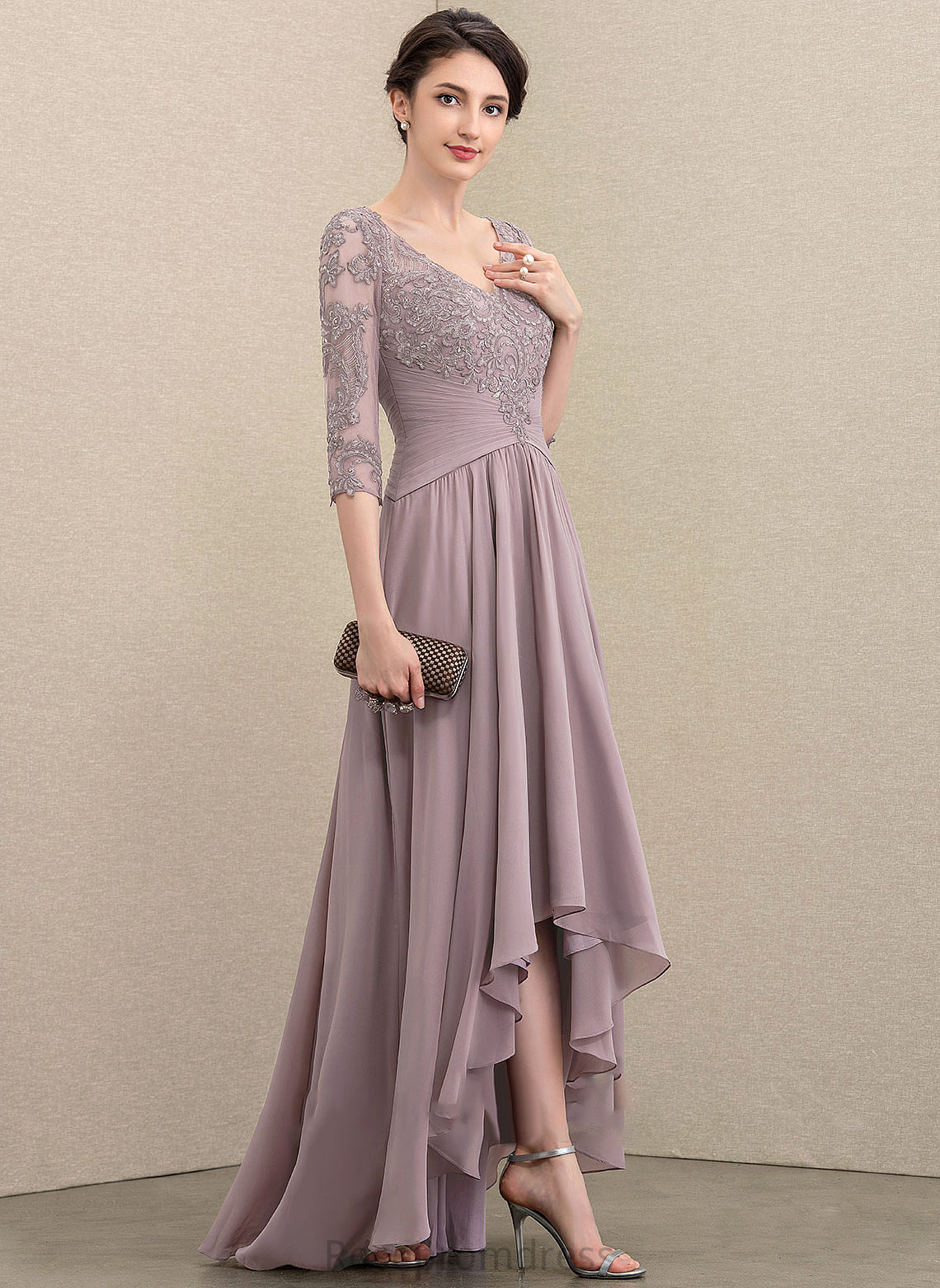 Dress With V-neck the Angelique Lace Asymmetrical Bride Sequins Mother Mother of the Bride Dresses A-Line Chiffon of