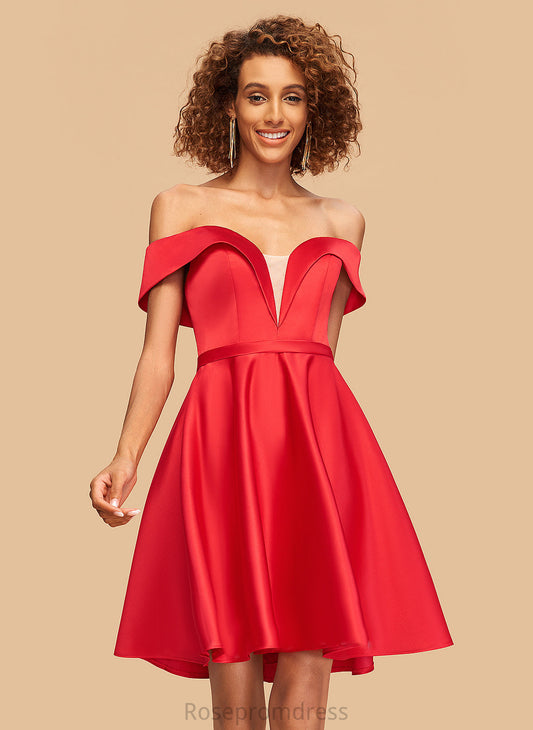 A-Line Satin Leanna Short/Mini Dress Off-the-Shoulder Homecoming Dresses Homecoming