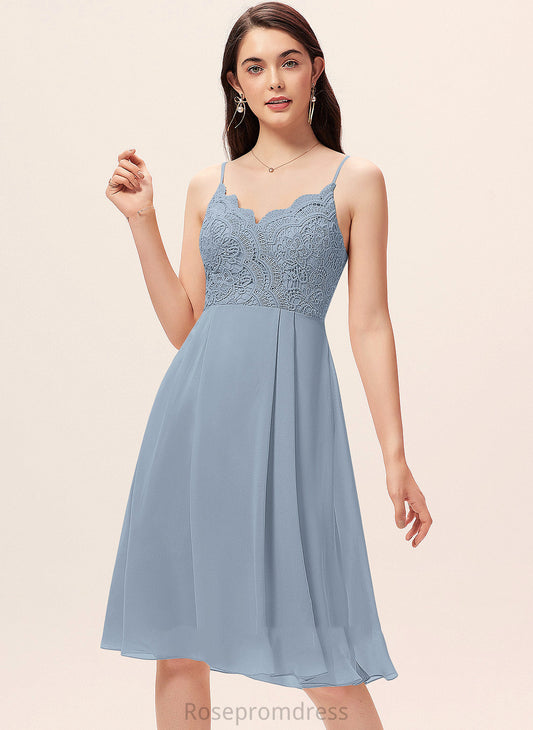 Jimena A-Line Cocktail Dresses Lace Knee-Length V-neck Chiffon Dress Cocktail