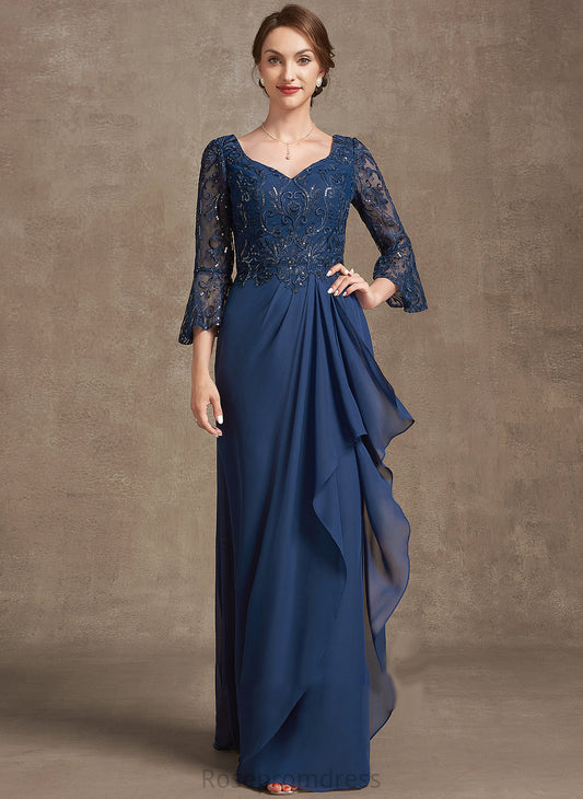 Mother Floor-Length Lailah Sequins Ruffles Lace V-neck Dress the A-Line Mother of the Bride Dresses Bride of With Cascading Chiffon