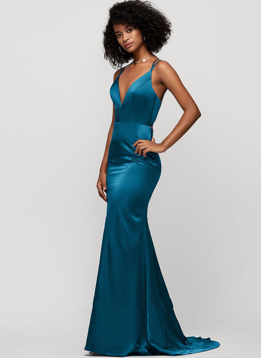 SweepTrain V-neck Straps Silhouette Charmeuse Length Fabric Trumpet/Mermaid Neckline Anya Bridesmaid Dresses