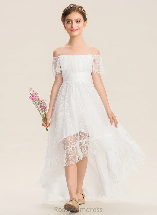 Junior Bridesmaid Dresses Off-the-Shoulder Lace Elizabeth Asymmetrical A-Line