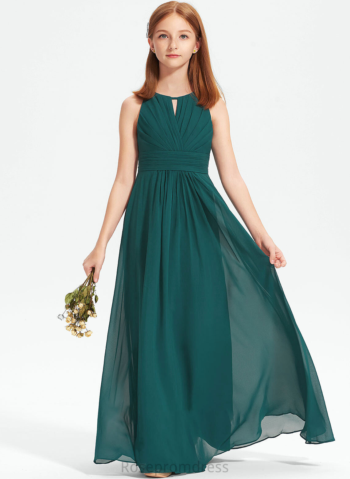 Floor-Length Junior Bridesmaid Dresses Scoop Neck With Chiffon Ruffle A-Line Kinley