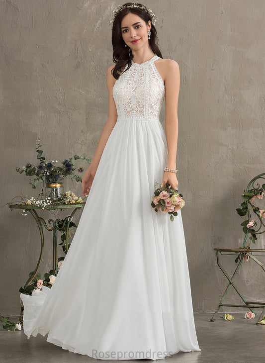 Floor-Length Chiffon Wedding Dresses Dress Gracie Scoop Wedding Neck Lace A-Line