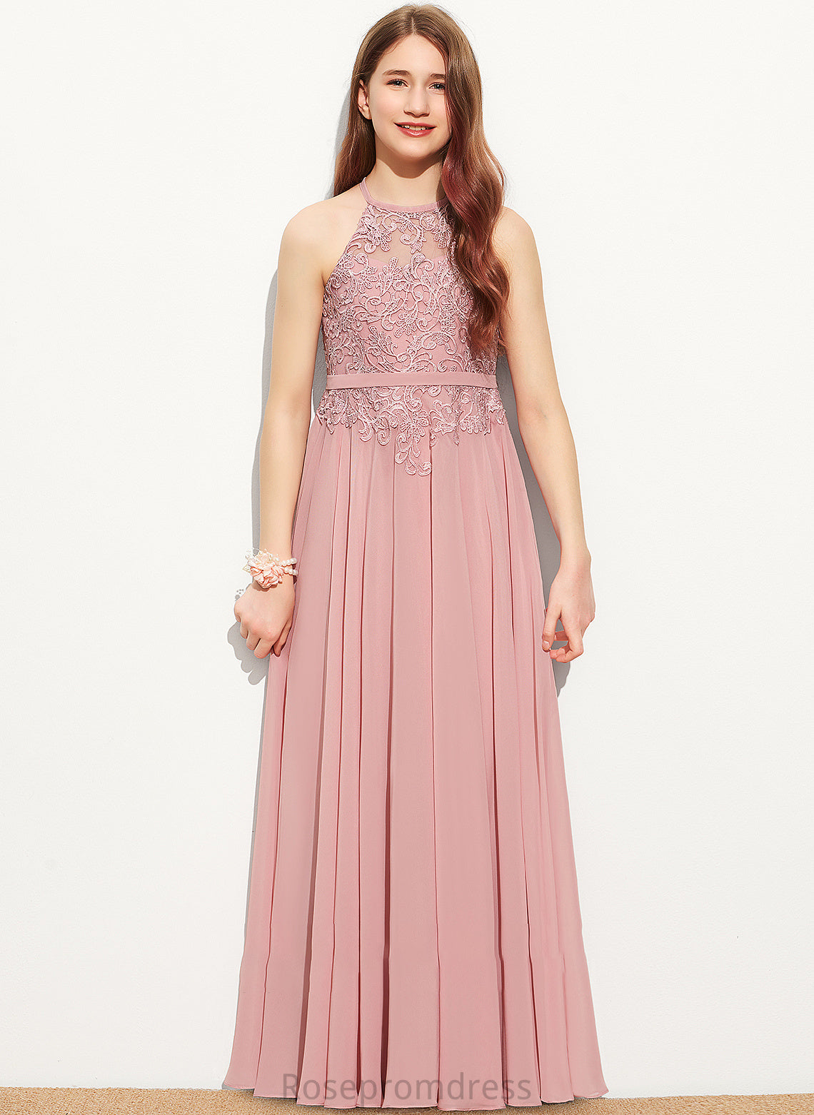 Junior Bridesmaid Dresses Floor-Length Hanna Chiffon Scoop Neck Lace A-Line