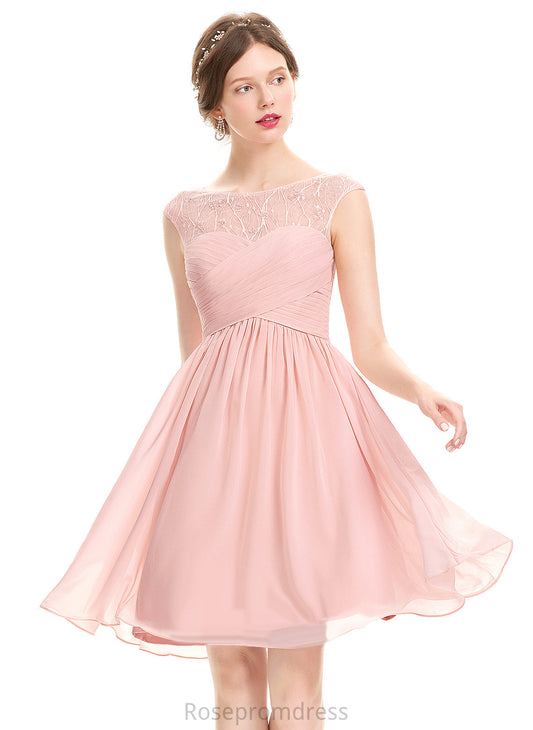 Prom Dresses Chiffon Jocelyn A-Line Knee-Length Beading Ruffle Tulle Scoop With