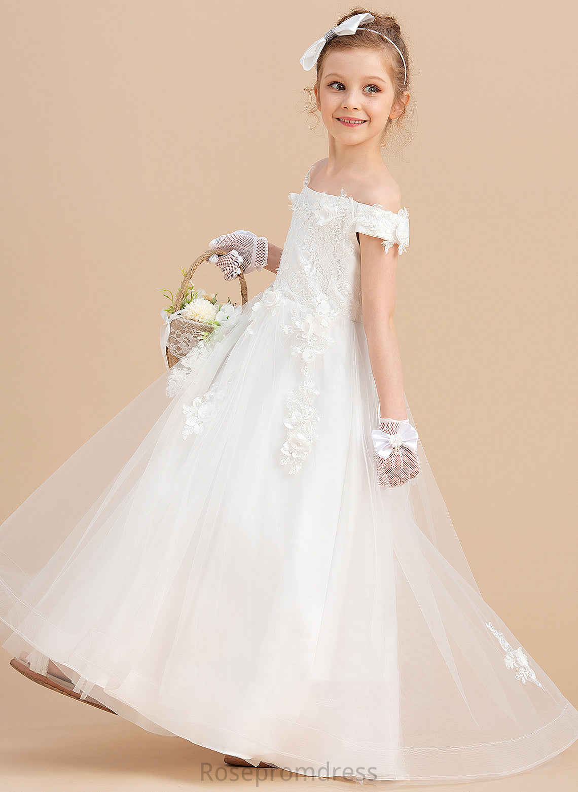 Girl Sweep Sleeveless Train Ball-Gown/Princess With Flower Tulle/Lace - Alannah Flower Girl Dresses Off-the-Shoulder Flower(s) Dress