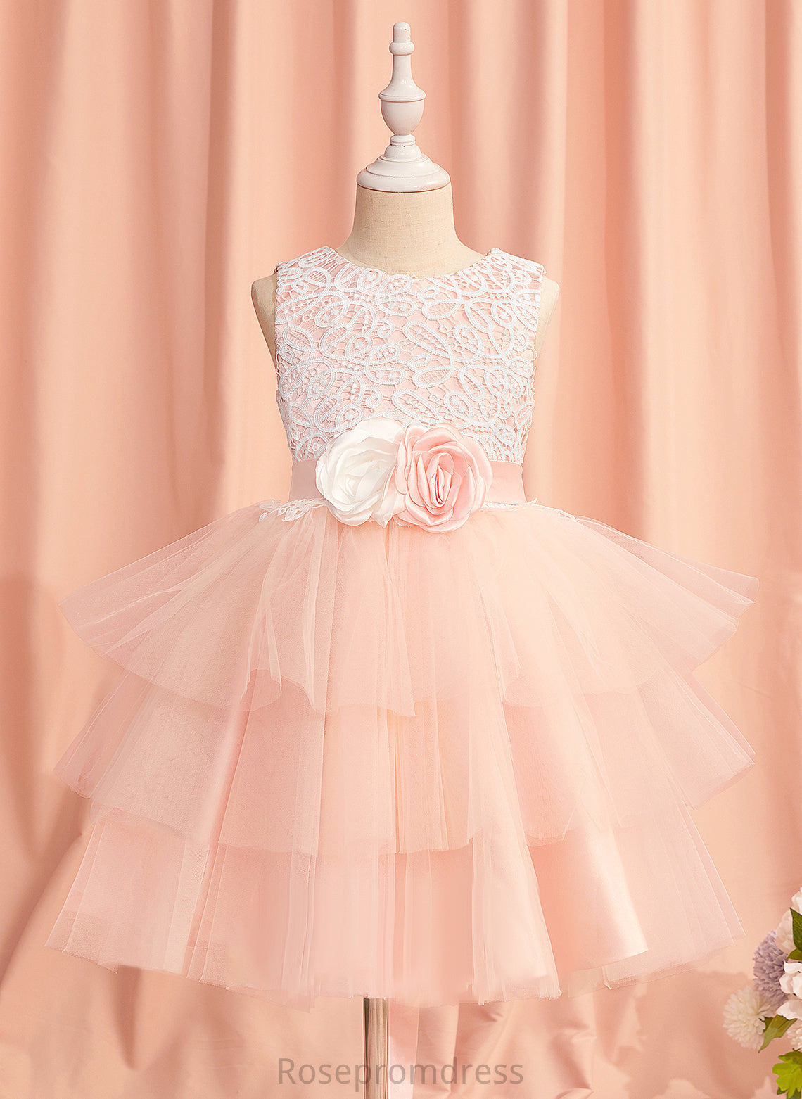 Flower Girl Dresses Lace/Flower(s)/Back Knee-length Dress Hole Satin/Tulle With Ball-Gown/Princess - Scoop Flower Girl Sleeveless Cloe Neck